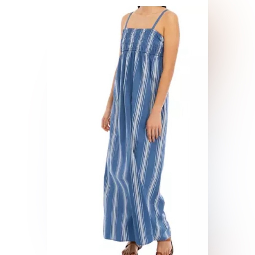 True Craft 100% Cotton Blue Striped Maxi Dress Size M